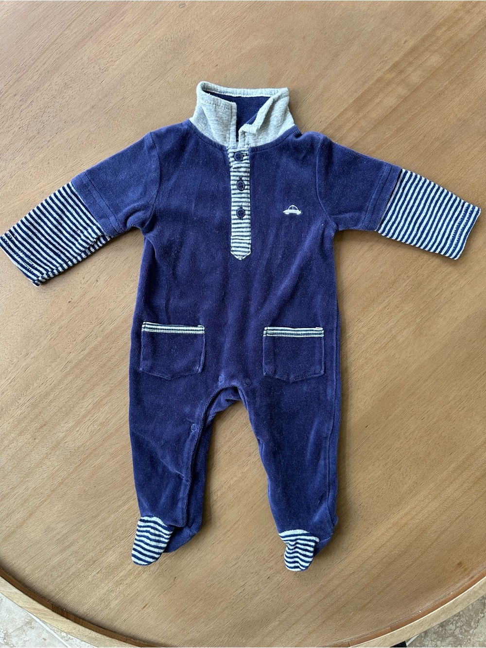 Rock A Bye Baby Boutique Velour Footed Romper, Size 3-6M, Navy/Gray